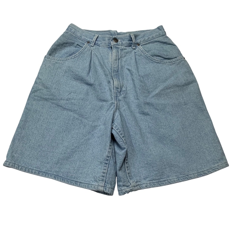 Chic Vintage High Waisted Pleated Jean Shorts Light Wash High Rise Mom Womens 8